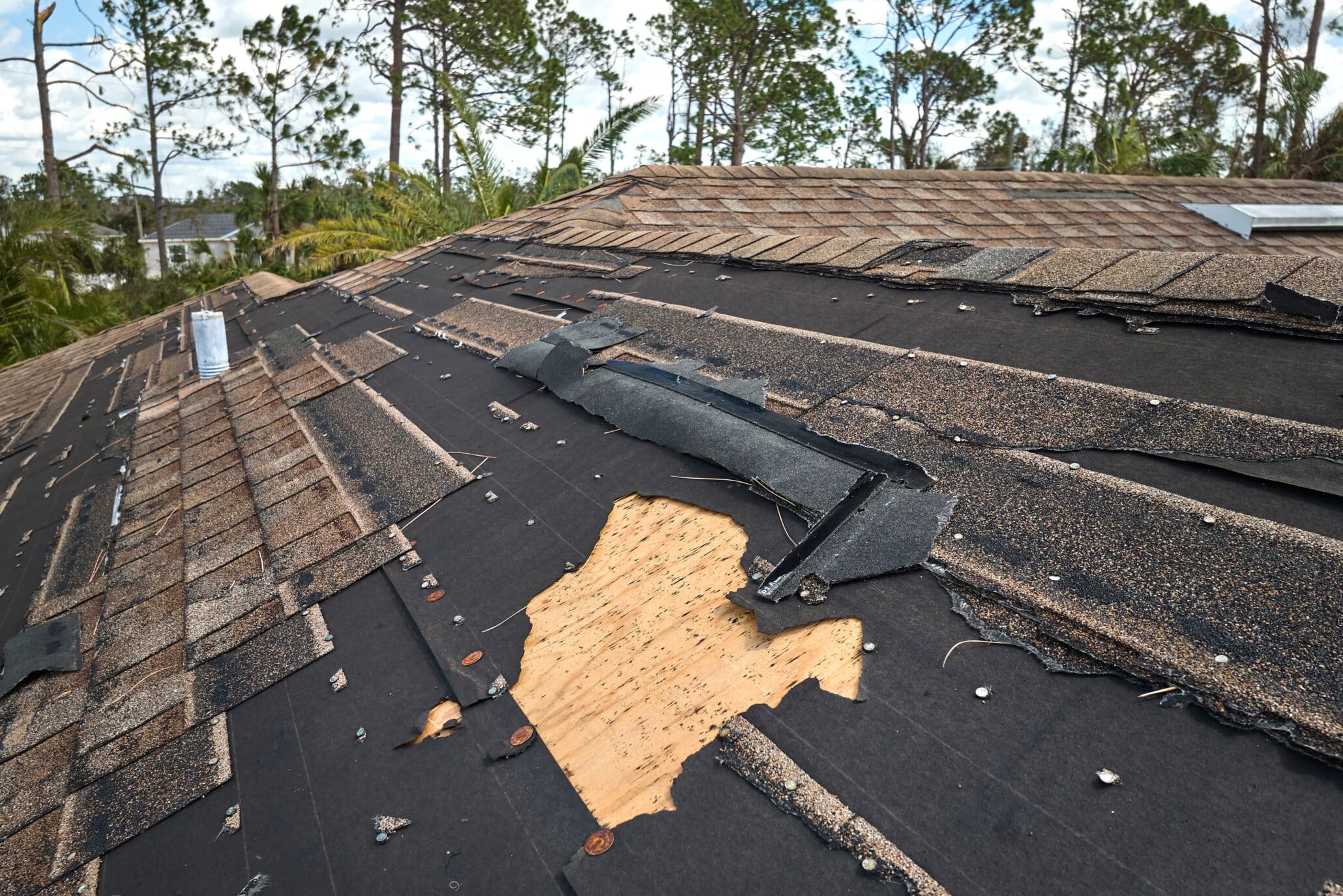 Damaged house roof